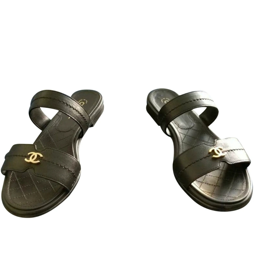Authentic-CHANEL LEATHER MULES
